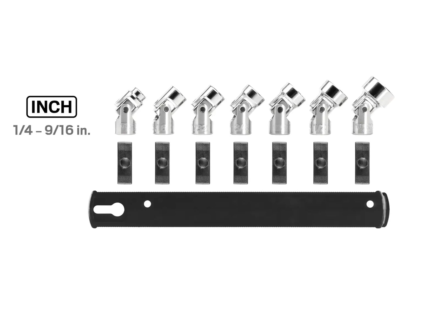1/4 Inch Drive Shallow 6-Point Universal Joint Socket Set with Rail, 7-Piece