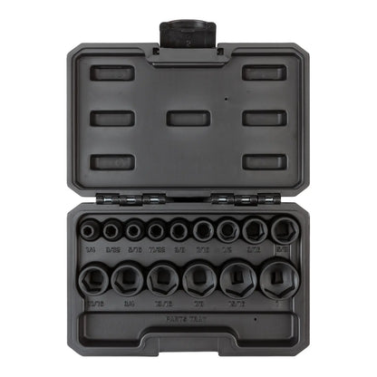 3/8 Inch Drive Shallow 6-Point Impact Socket Set with Case, 15-Piece (1/4 - 1 in